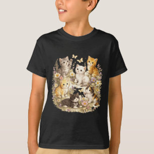 Retro Kitten Vintage Floral Cat Cottagecore Cat T-Shirt