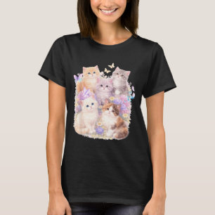 Retro Kitten Vintage Floral Cat Cottagecore Cat T-Shirt
