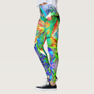Retro kiwi lily abstract tropical flowers leggings