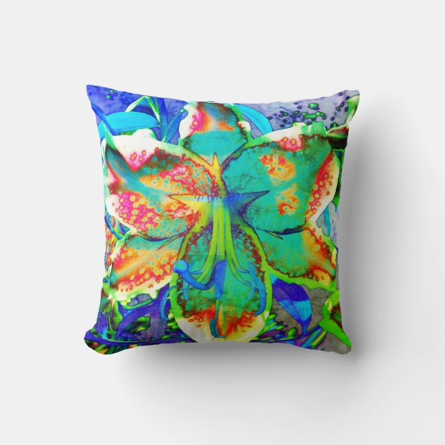 Retro kiwi Lily Cushion (Front)