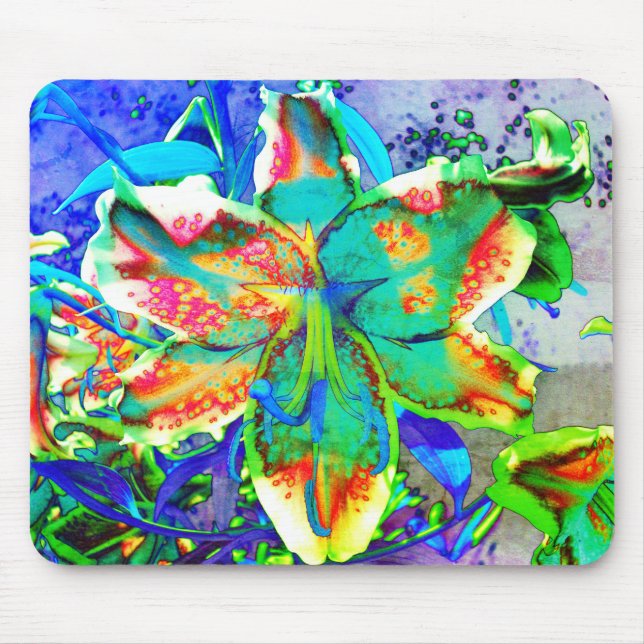 Retro kiwi lime tropical lily mouse mat (Front)