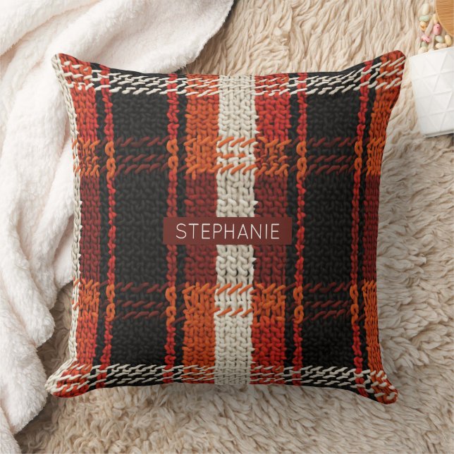 Retro Knit Patchwork - Cosy Autumn Boho Decor (2) Cushion (Blanket)