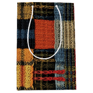Retro Knit Patchwork - Cosy Autumn Boho Vintage Medium Gift Bag
