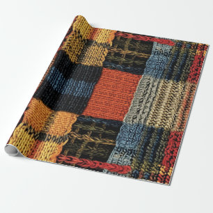 Retro Knit Patchwork - Cozy Autumn Boho Vintage Wrapping Paper