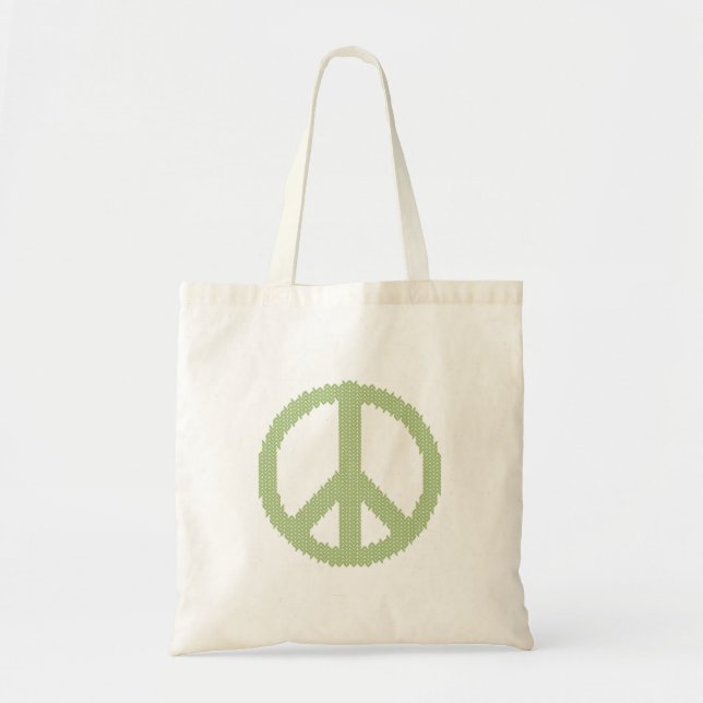 Retro Knitted Green Peace Sign Tote Bag (Front)