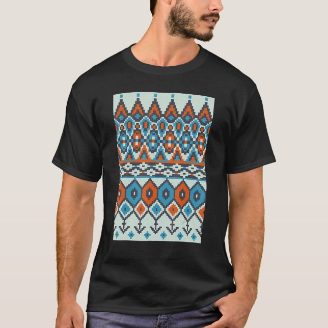 Retro Knitting Crocheting  Ethnic Abstract Pixel A T-Shirt (Front)