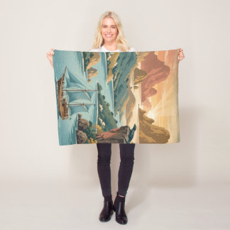 Retro Komodo Island Indonesia Fleece Blanket
