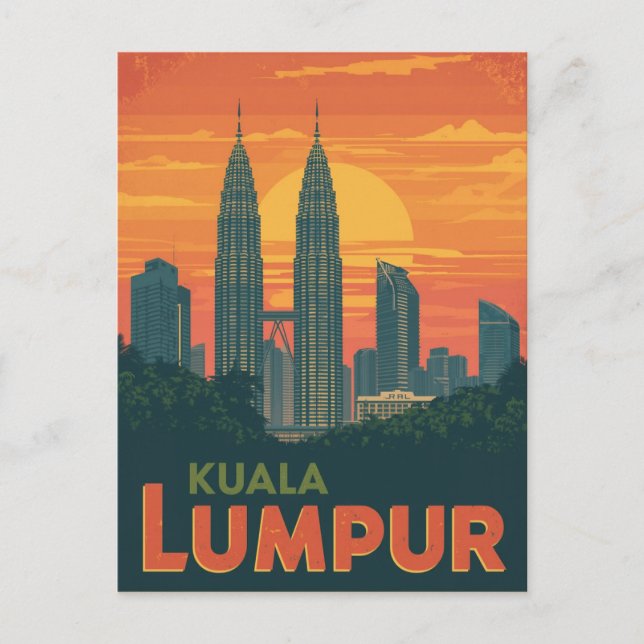 Retro Kuala Lumpur Petronas Towers Postcard (Front)