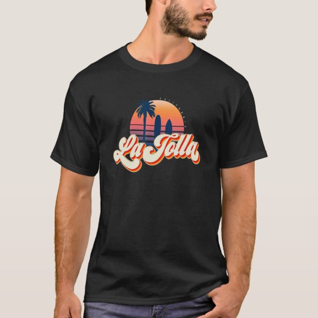 Retro La Jolla   70s California Sunset Surfing T-Shirt (Front)