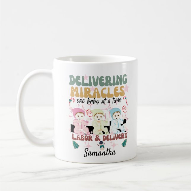 Retro labour and delivery nurse Christmas  Coffee Mug (Left)