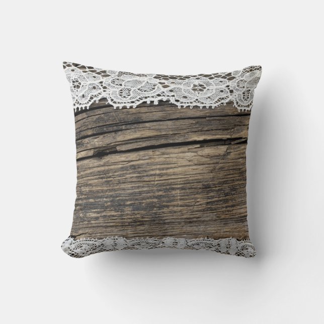 retro lace on the wooden background cushion (Front)
