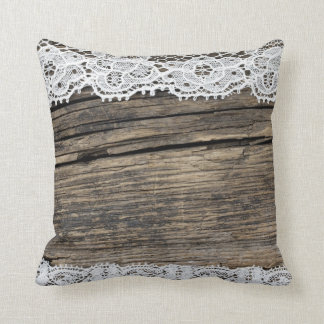 retro lace on the wooden background cushion