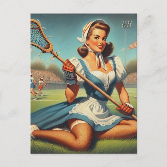 Retro Lacrosse Girl Postcard (Front)