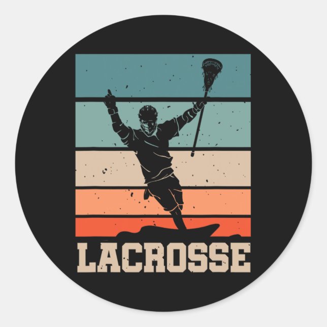 Retro Lacrosse Player Lax Stick Lacrosse Team  Classic Round Sticker (Front)