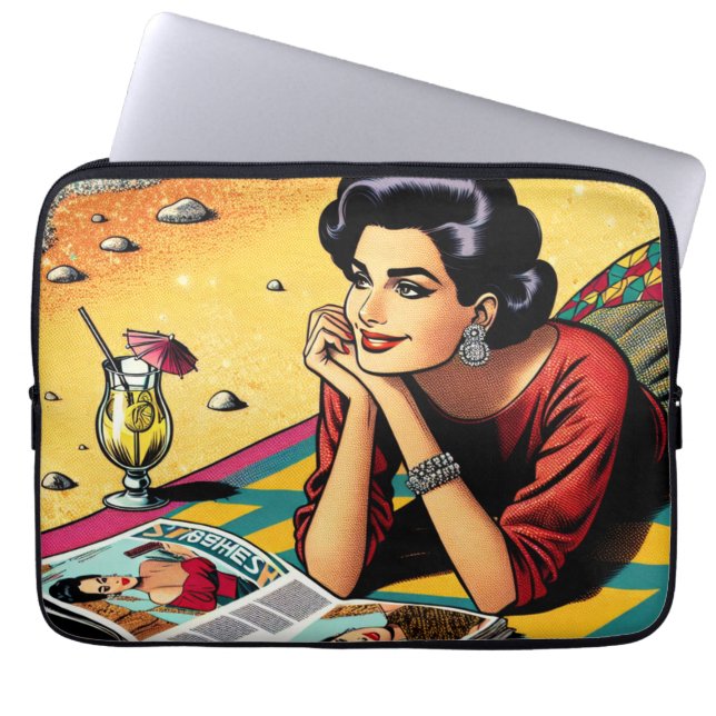 Retro Lady at Beach Daydreaming about Fashion Laptop Sleeve (Front)