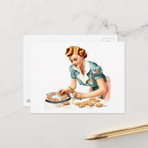 Retro Lady Baking Cookies Postcard