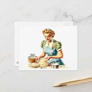 Retro Lady Baking Postcard