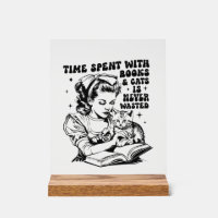 Retro lady book cat lover word art