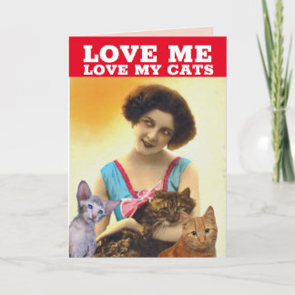 RETRO LADY & CAT CHRISTMAS GREETING CARD