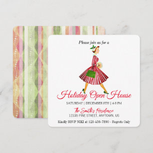 Retro lady  Christmas tree Holiday Card