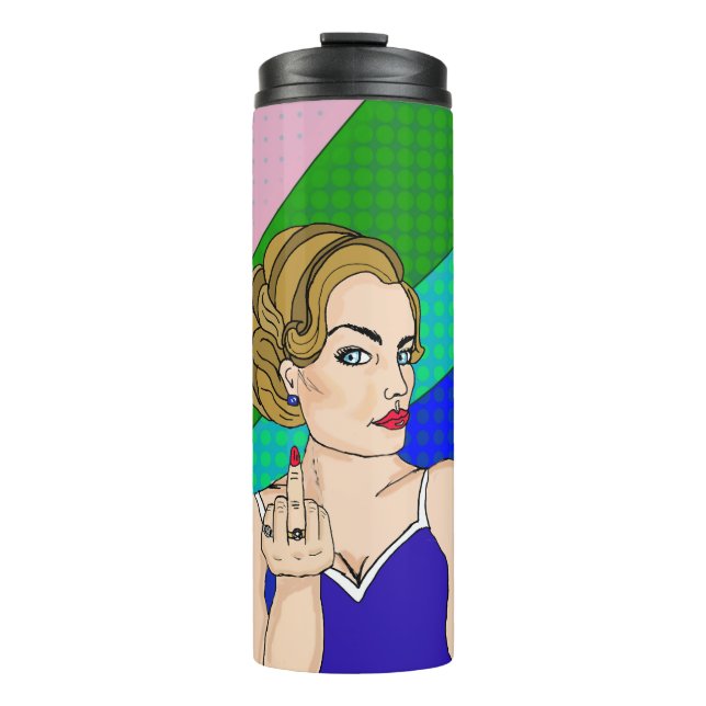 Retro Lady Flipping the Bird    Thermal Tumbler (Front)