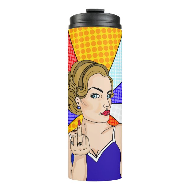 Retro Lady Flipping the Bird   Thermal Tumbler (Front)