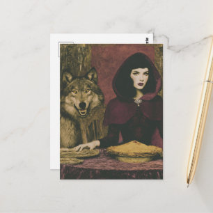 Retro Lady Having Pie With the Wolf Postcard
