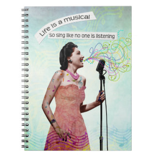 Retro Lady Life Is A Musical Sing Notebook