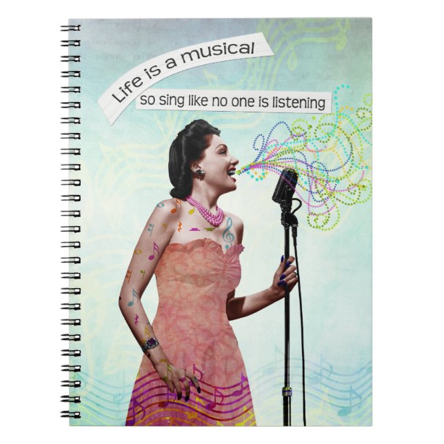 Retro Lady Life Is A Musical Sing Notebook (Front)