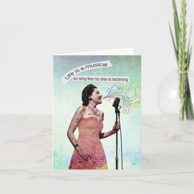 Retro Lady Life Is A Musical Sing Notecard (Front)