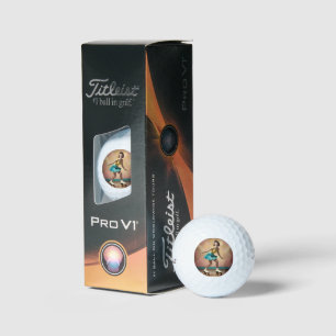 Retro Lady Roller Skating Backwards, Golf Balls