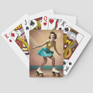 Retro Lady Roller Skating Lets Roll,  Playing Cards