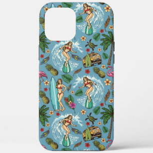 Retro lady surfer pattern Case-Mate iPhone case