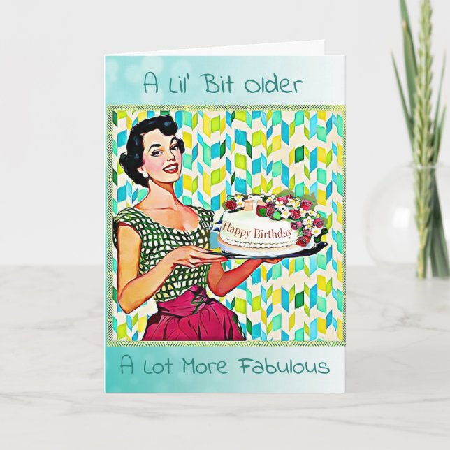 Retro Lady Vintage Cake Birthday Card (Front)