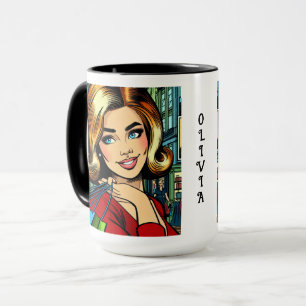 Retro Lady with Shopping Bags Personalised Mug