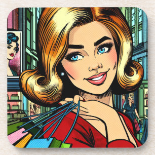 Retro Lady with Shopping Bags Sketchbook Coaster
