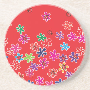 Retro Ladybugs and flowers Coaster