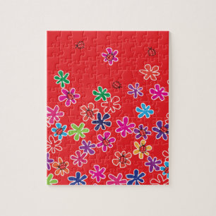 Retro Ladybugs and flowers Jigsaw Puzzle