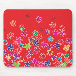 Retro Ladybugs & Flowers Mouse Mat