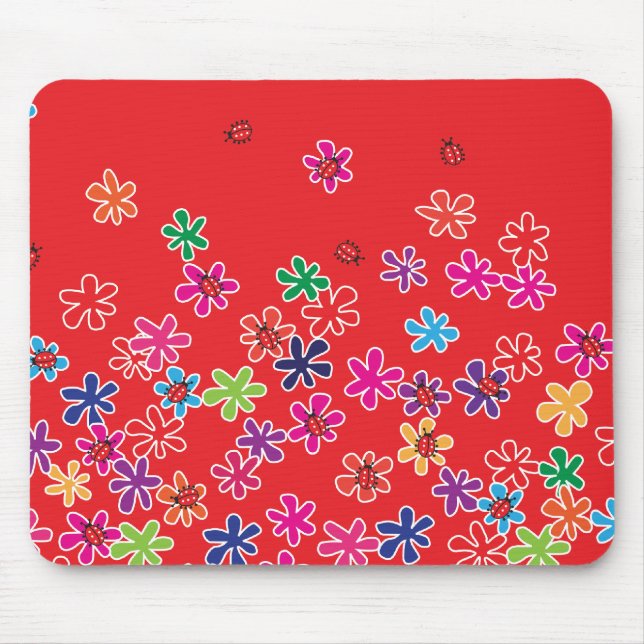 Retro Ladybugs & Flowers Mouse Mat (Front)