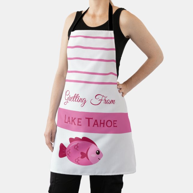 Retro Lake Adventure Pink Fish Vintage Design Apron (Insitu)