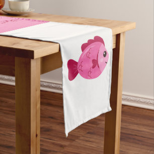 Retro Lake Adventure Pink Fish Vintage Design Short Table Runner
