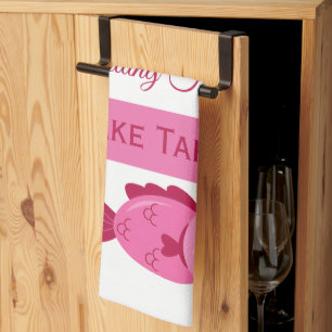 Retro Lake Adventure Pink Fish Vintage Design Tea Towel