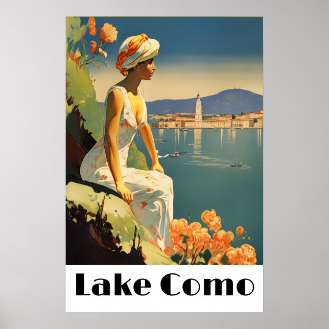 Retro Lake Como Italy Travel Romantic Lakeside Poster (Front)