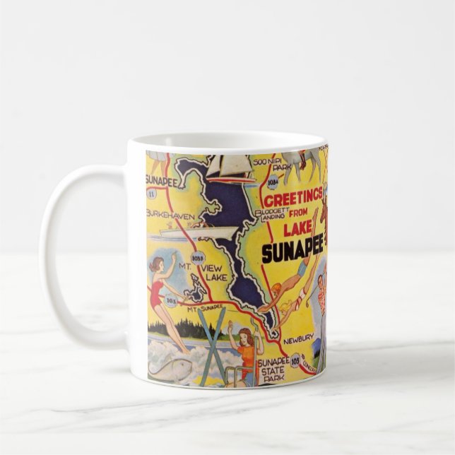 Retro Lake Sunapee NH Coffee Mug (Left)