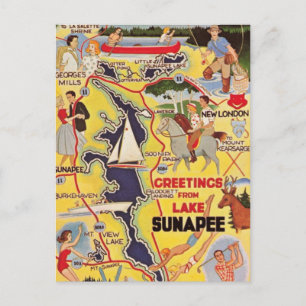 Retro Lake Sunapee NH Postcard