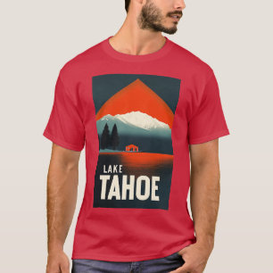 Retro Lake Tahoe Cabin Art with Bold Mountain Land T-Shirt