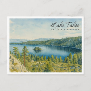 Retro Lake Tahoe Landscape – California & Nevada Holiday Postcard