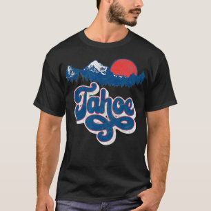 Retro Lake Tahoe Mountains Distressed Ski Graphic T-Shirt
