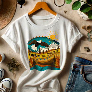 Retro Landscape Journey Quote Eagle Colourful  T-Shirt
